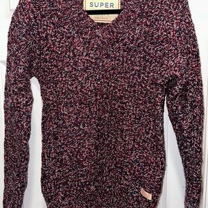 Women's V-Neck Marled Sweater - Black and Red
